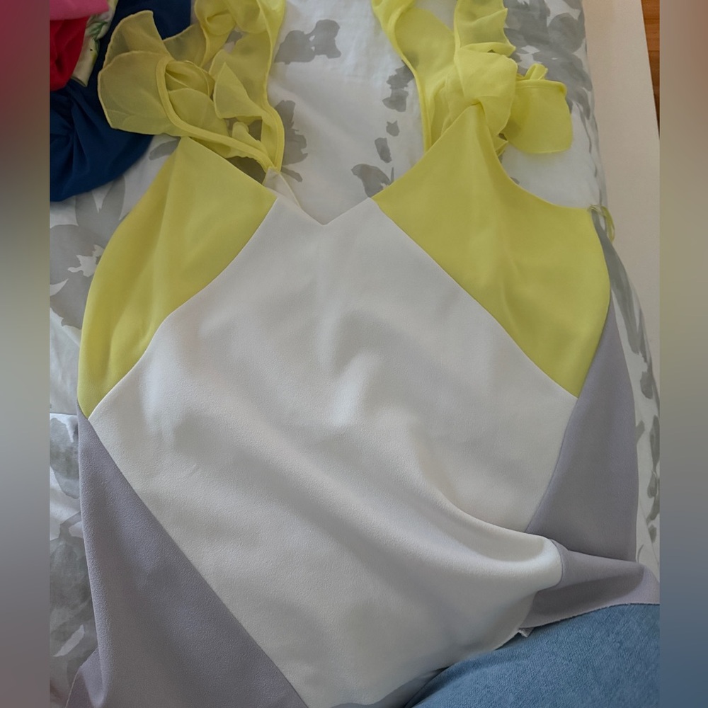 Zara Yellow and White Ruffle Tank Top - Picture 2 of 3